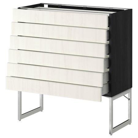 Напольный шкаф 6 фронтальных панелей, 6 нижних ящиков МЕТОД / МАКСИМЕРА, черный, Росдаль белый