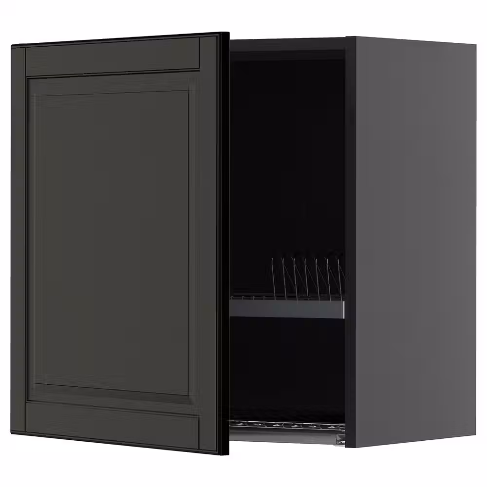 METOD Навесной шкаф с сушилкой - черно-серый/Bodbyn чёрный 60x60 см - фото 1