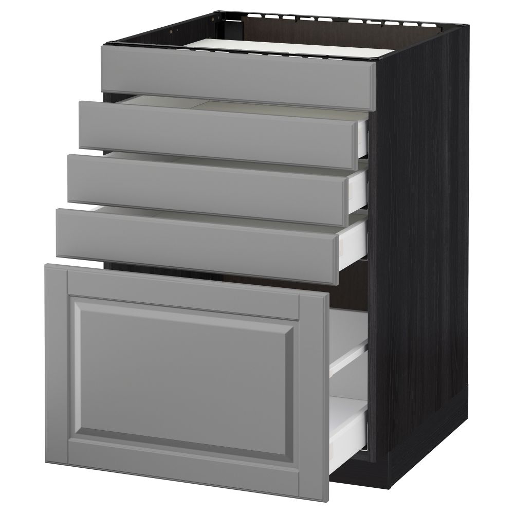 Напольный шкаф для варочной панели, 5 фасадов, 4 ящиков МЕТОД / МАКСИМЕРА, черный, Будбин серый - схема-чертеж с размерами
