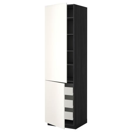 Высокий шкаф + полки, 3 ящика, 2 дверцы МЕТОД / ФОРВАРА, черный, Веддинге белый
