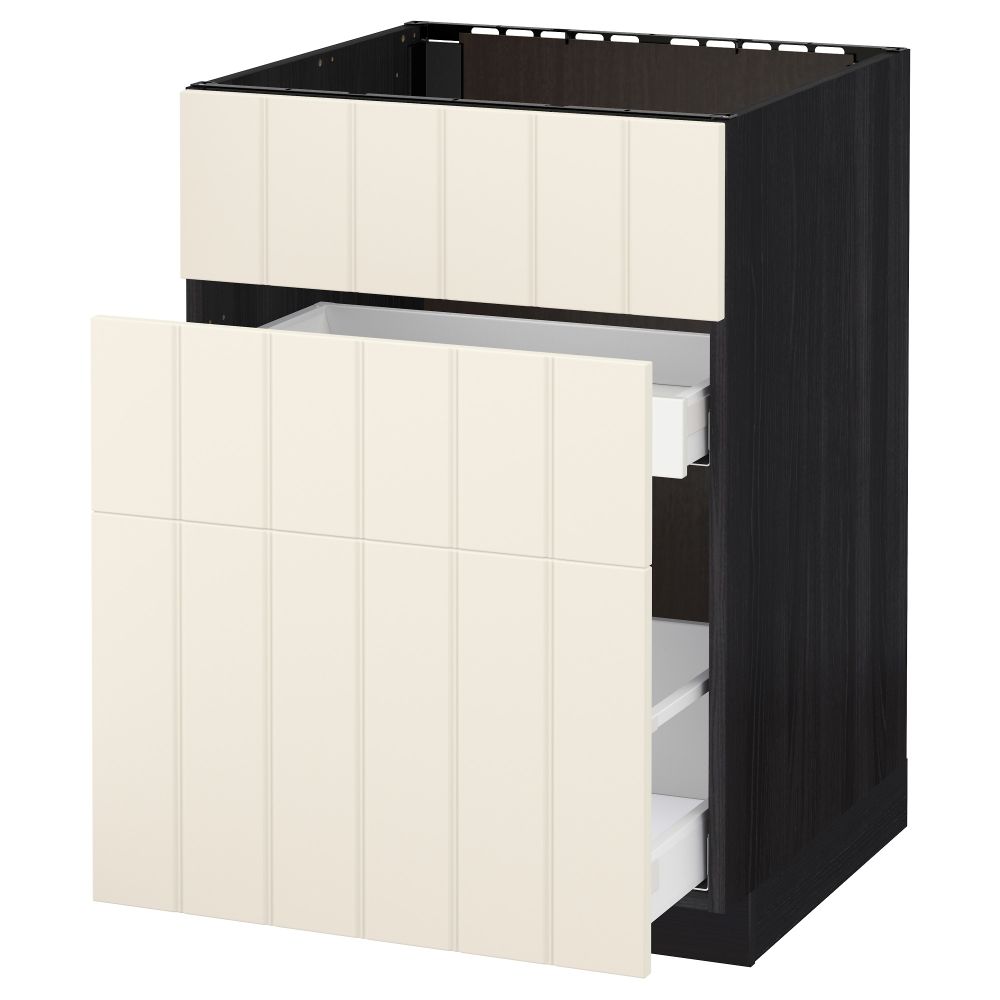 Напольный шкаф под мойку + 3 фронтальных панели, 2 ящика МЕТОД / МАКСИМЕРА, черный, Хитарп белый с оттенком - схема-чертеж с размерами