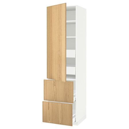 Высокий шкаф + полки, 4 ящика/2дверцы, белый, Экестад дуб, 60x60x220 см IKEA МЕТОД / МАКСИМЕРА 492.362.90