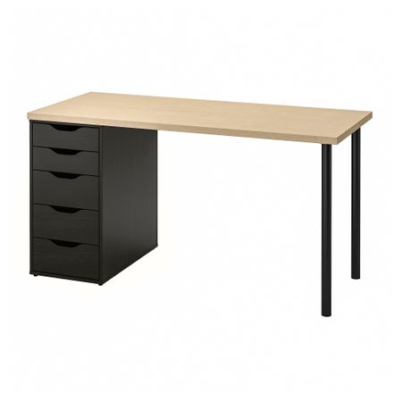 Письменный стол, береза, черно-коричневый, 140x60 см IKEA MÅLSKYTT МОЛСКЮТТ 094.178.05