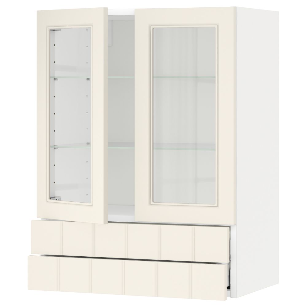 Навесной шкаф, 2 стеклянные дверцы, 2 ящика МЕТОД / МАКСИМЕРА, белый, Хитарп белый с оттенком - схема-чертеж с размерами