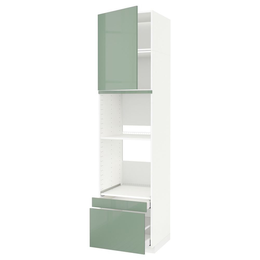 Высокий шкаф для духовки комбинированный, духовка + дверца, 2 ящика МЕТОД / МАКСИМЕРА, белый, Калларп светло-зеленый - схема-чертеж с размерами