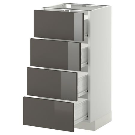 Напольный шкаф 4 фронтальных панели, 4 ящика МЕТОД / ФОРВАРА, белый, Рингульт серый