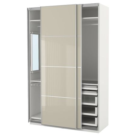 Гардероб, белый Хокксунд, глянцевый светло-бежевый, 150x66x236 см IKEA ПАКС 092.648.45
