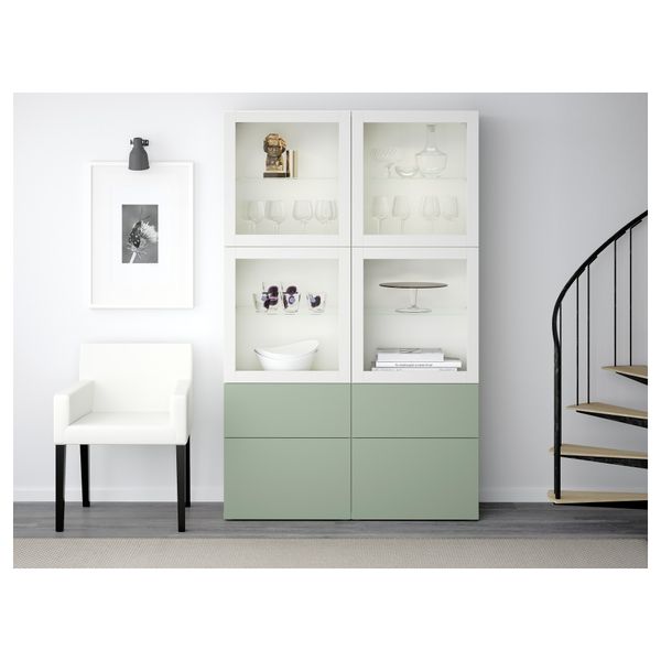Комбинация для хранения со стеклянными дверцами БЕСТО, Лаппвикен зеленый, Синдвик белый прозрачное стекло (120x40x192 см) - фото 2