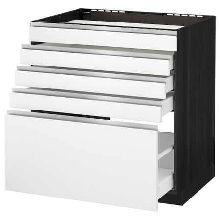 Напольный шкаф для варочной панели, 5 фасадов, 4 ящиков МЕТОД / МАКСИМЕРА, черный, Нодста белый