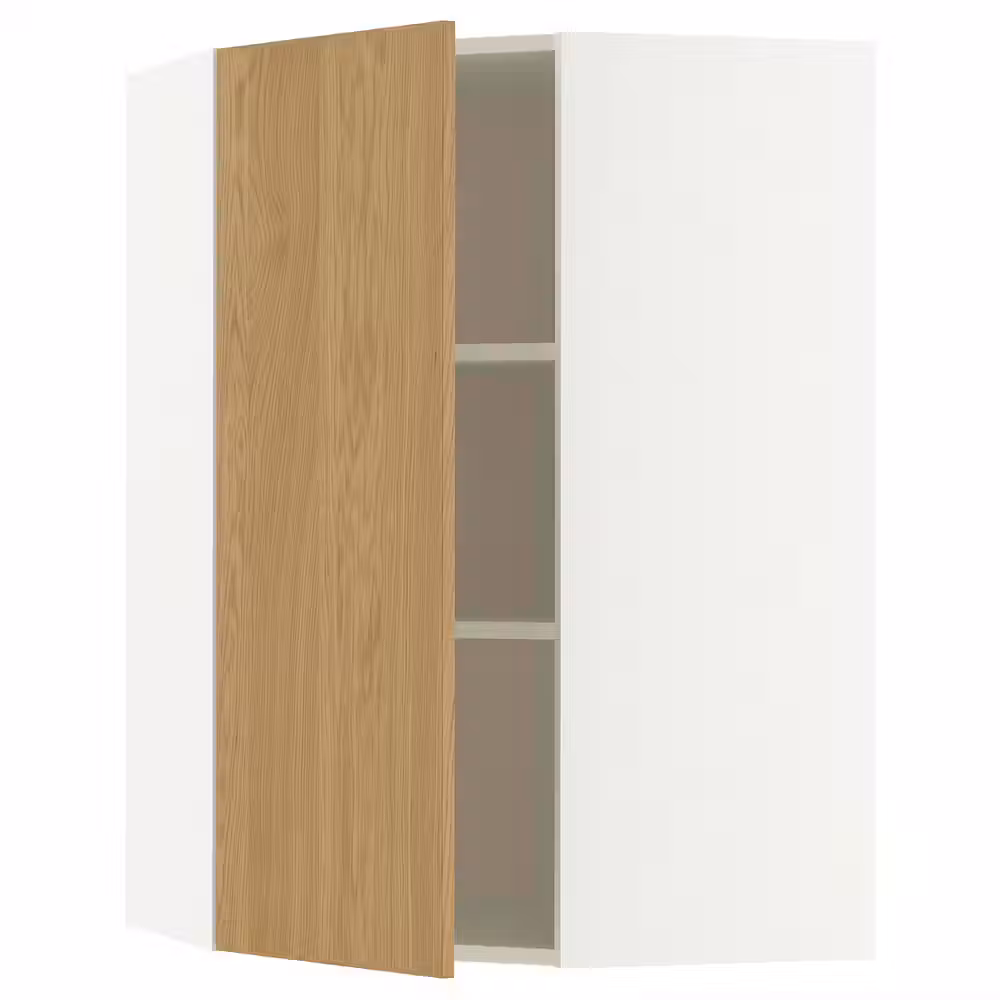 METOD Угловой навесной шкаф с полками - белый/Sinarp дубовый шпон 68x100 см - фото 1
