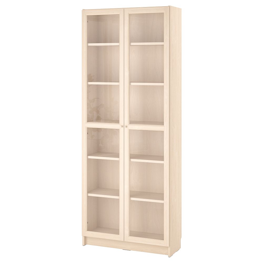 Стеллаж со стеклянными дверцами, под березу, 80x30x202 см IKEA BILLY БИЛЛИ, OXBERG ОКСБЕРГ 794.833.16 - фото 1