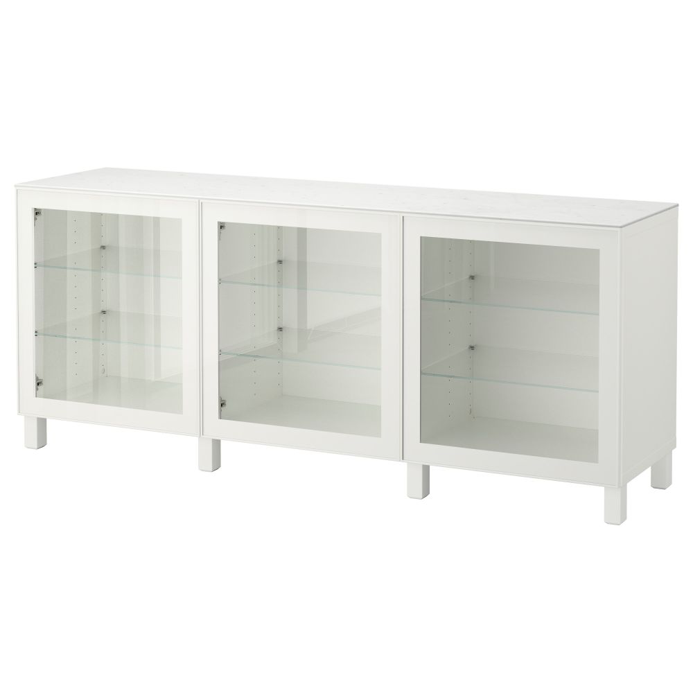 Комбинация для хранения с дверцами БЕСТО, белый, Глассвик белый прозрачное стекло (180x42x74 см) - фото 1