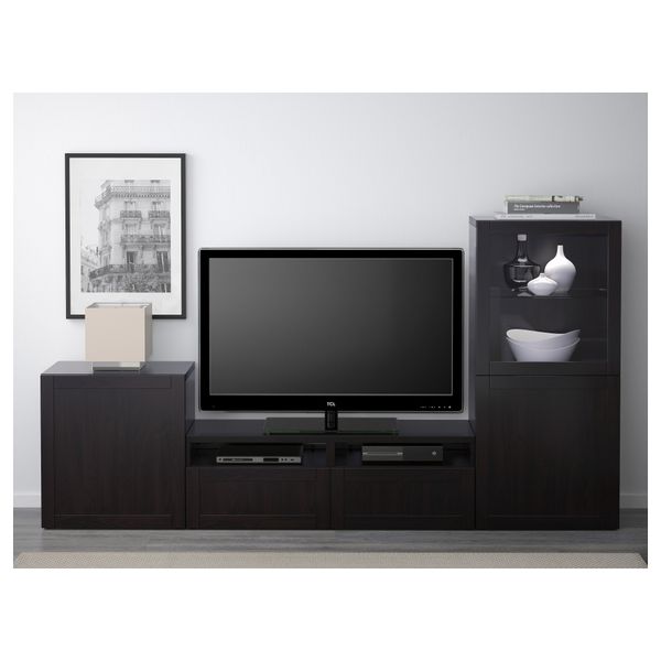 Шкаф для ТВ, комбинированный, стекляные дверцы БЕСТО, Ханвикен, Синдвик черно-коричневый прозрачное стекло (240x40x128 см) - фото 2