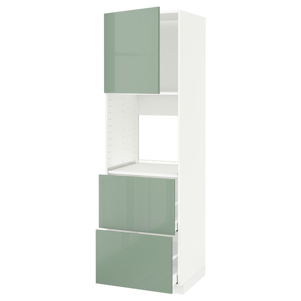 Высокий шкаф для духовки + дверца, 2 форнтальных, 2 высоких ящ, белый, Калларп светло-зеленый, 60x60x200 см IKEA МЕТОД / - схема-чертеж с размерами