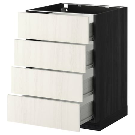 Напольный шкаф 4 фронтальных панели, 4 ящика МЕТОД / ФОРВАРА, черный, Росдаль белый