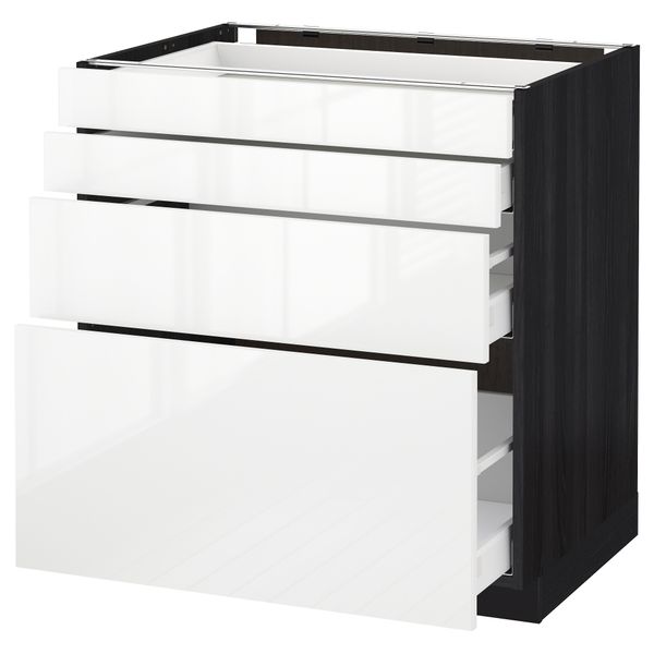 Напольный шкаф 4 фронтальных панели, 4 ящика МЕТОД / МАКСИМЕРА, черный, Рингульт белый - схема-чертеж с размерами