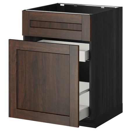 Напольный шкаф под мойку, сорт муcора, 1 дверца, 2 ящика МЕТОД / МАКСИМЕРА, черный, Эдсерум коричневый (60x60 см)