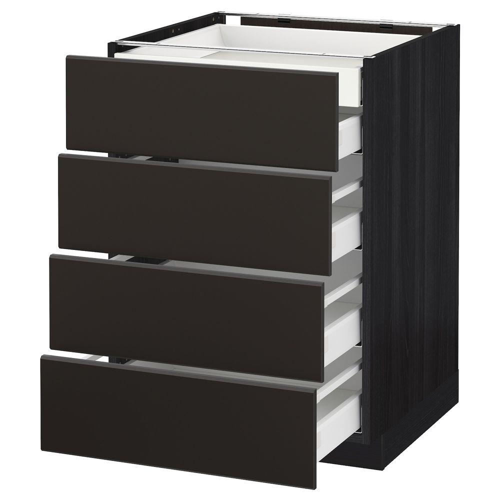 Напольный шкаф 4 фронтальных, 2 низких, 3 средних ящ, черный/Кунгсбакка антрацит 60x60 см IKEA МЕТОД / МАКСИМЕРА 192.205.06 - схема-чертеж с размерами
