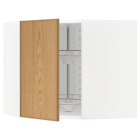 Угловой навесного шкаф с вращающейся секц, белый/Экестад дуб 68x60 см IKEA METOD МЕТОД 392.258.43