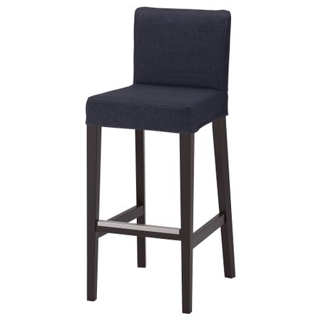 Стул барный ХЕНРИКСДАЛЬ, коричнево-чёрный, Ванста темно-синий (74 см)