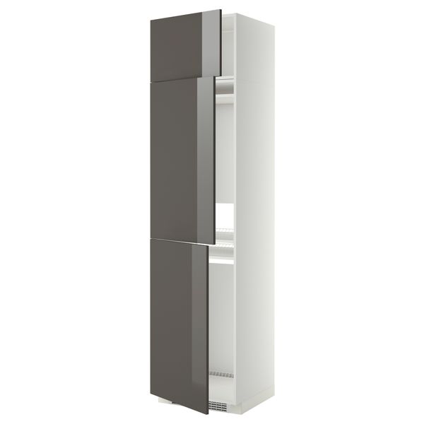 Высокий шкаф для холодильника или морозильника, с 3 дверями МЕТОД, белый, Рингульт серый (60x60x240 см) - схема-чертеж с размерами