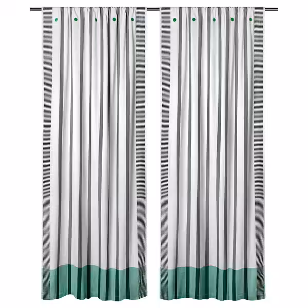 MÄVINN МЭВИНН Гардины, 2 шт. - черный/белый/полоска зеленый 110x300 см - фото 1