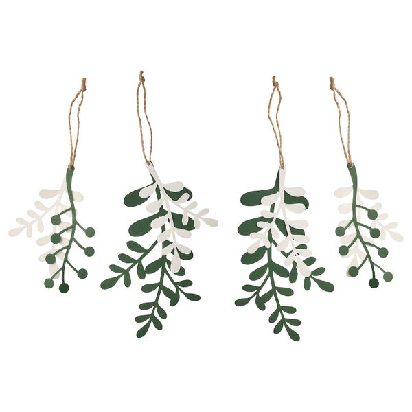 Подвесные украшения, 4 предм., омела белый, зеленый IKEA VINTER 2021 ВИНТЕР 2021 105.018.17 - фото 1