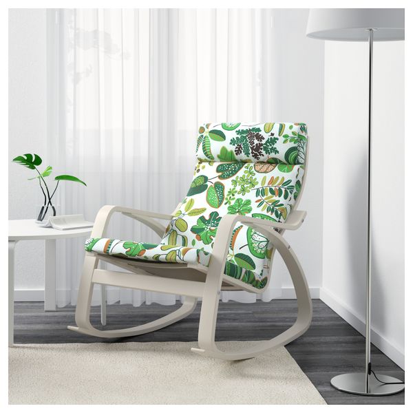 Кресло-качалка ПОЭНГ, белый, Симмарп зеленый - фото 2