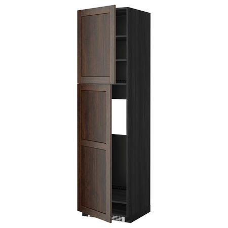 Высокий шкаф для холодильника/2дверцы, черный/Эдсерум коричневый 60x60x220 см IKEA МЕТОД 392.268.47