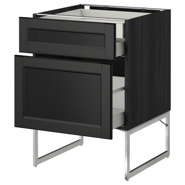 Напольный шкаф 2 фронтальных панели, 2 нижних,1 встроенный ящик МЕТОД / МАКСИМЕРА, черный, Лаксарби черно-коричневый - схема-чертеж с размерами