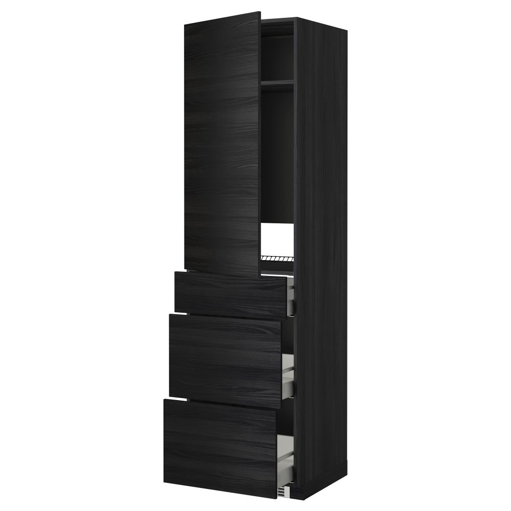 Высокий шкаф для холодильника, с дверцами, 3 ящика МЕТОД / МАКСИМЕРА, черный, Тингсрид черный (60x60x220 см) - фото 1