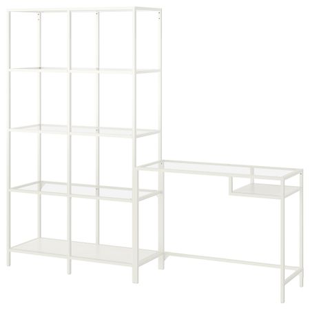 Стеллаж + стол для ноутбука, белый, стекло, 200x36x175 см IKEA VITTSJÖ ВИТШЁ 192.944.89
