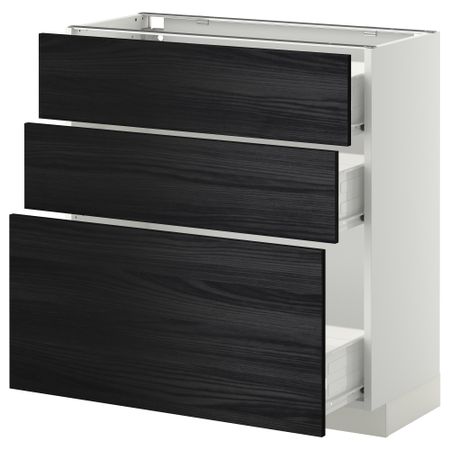 Напольный шкаф с 3 ящиками МЕТОД / ФОРВАРА, белый, Тингсрид черный