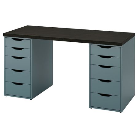 Письменный стол, черно-коричневый/серо-бирюзовый 140x60 см IKEA LAGKAPTEN ЛАГКАПТЕН / ALEX АЛЕКС 094.321.94
