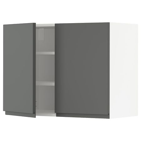 Навесной шкаф с полками/2дверцы, белый/Воксторп темно-серый 80x60 см IKEA METOD МЕТОД 794.461.16