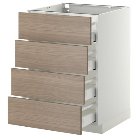 Напольный шкаф 4 фронтальных панели, 4 ящика МЕТОД / МАКСИМЕРА, белый, Брокхульт светло-серый