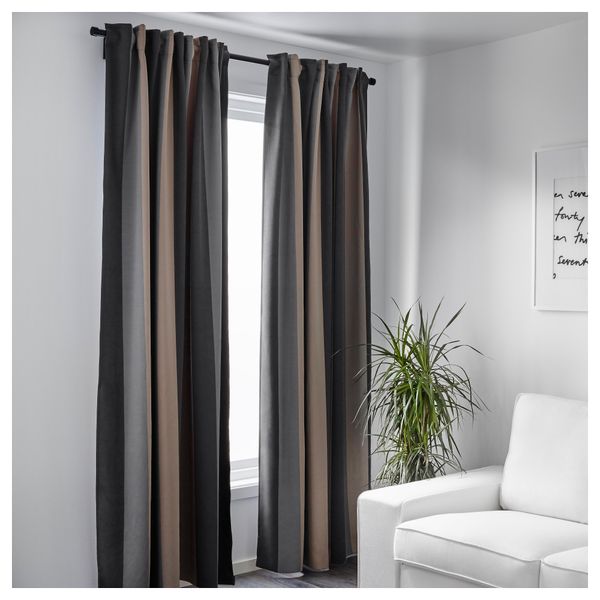 Гардины, блокирующие свет, 1 пара ПРАКТЛИЛЬЯ, серый/бежевый (145x300 см) - фото 2