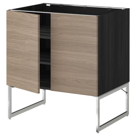 Напольный шкаф с полками, 2 двери МЕТОД, черный, Брокхульт светло-серый