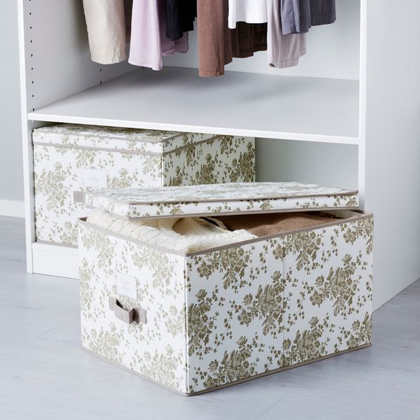 Коробка с крышкой, бежевый, белый цветок, 42x56x32 см IKEA ГАРНИТУР 203.805.13 - фото 2