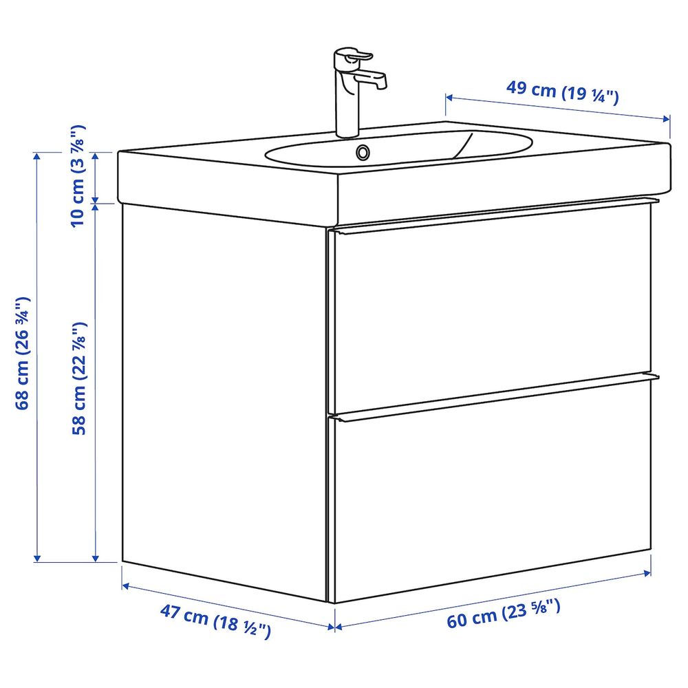 Шкаф для раковины с 2 ящ, глянцевый белый/БРОГРУНД смеситель 100x48x68 см IKEA GODMORGON ГОДМОРГОН / BRÅVIKEN БРОВИКЕН - фото 1