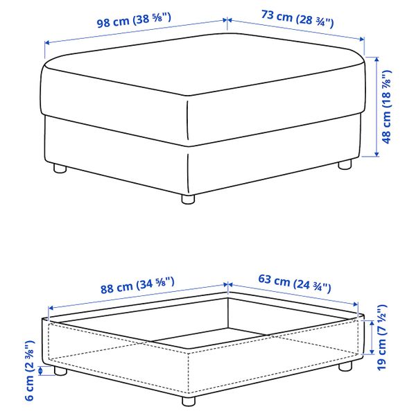 Табурет для ног с ящик для/хрн, Гранн/Бумстад золотисто-коричневый IKEA VIMLE ВИМЛЕ 604.667.84 - схема-чертеж с размерами