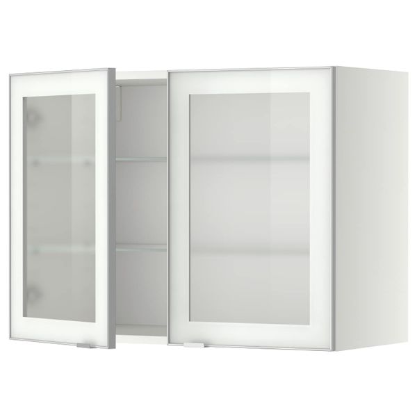 Навесной шкаф с полками, 2 стекло дв, белый/Ютис матовое стекло 80x60 см IKEA METOD МЕТОД 993.304.26 - фото 1