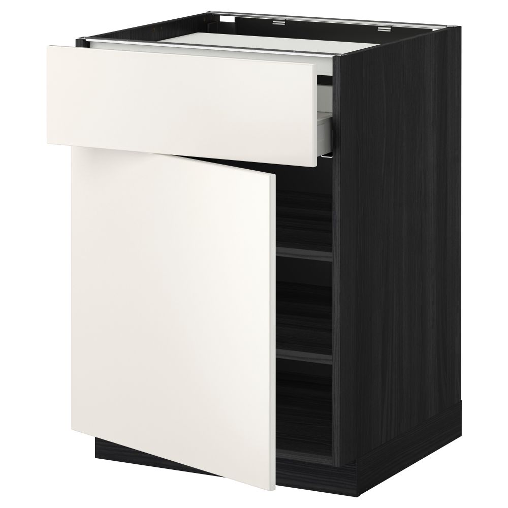 Напольный шкаф для варочной панели, ящик, полка, дверцы МЕТОД / МАКСИМЕРА, черный, Веддинге белый (60x60 см) - фото 1