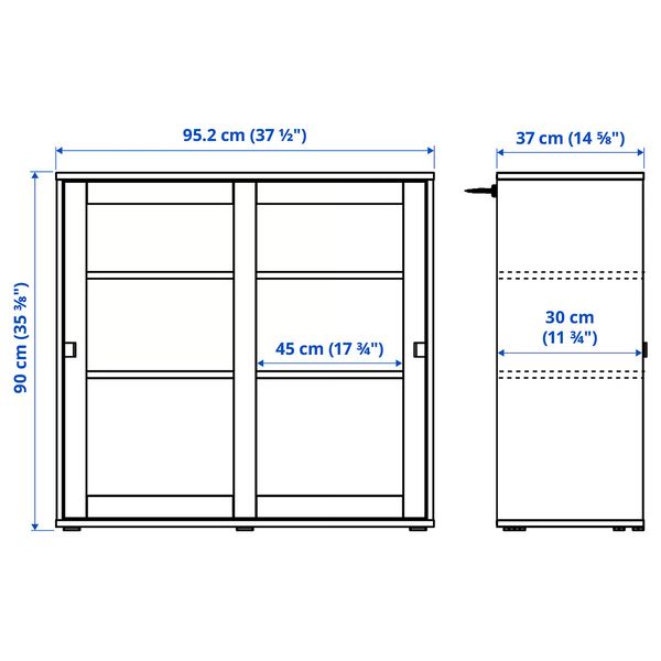 VIHALS Шкаф+раздвижные стеклянные дверцы - белый 95x37x90 см - схема-чертеж с размерами