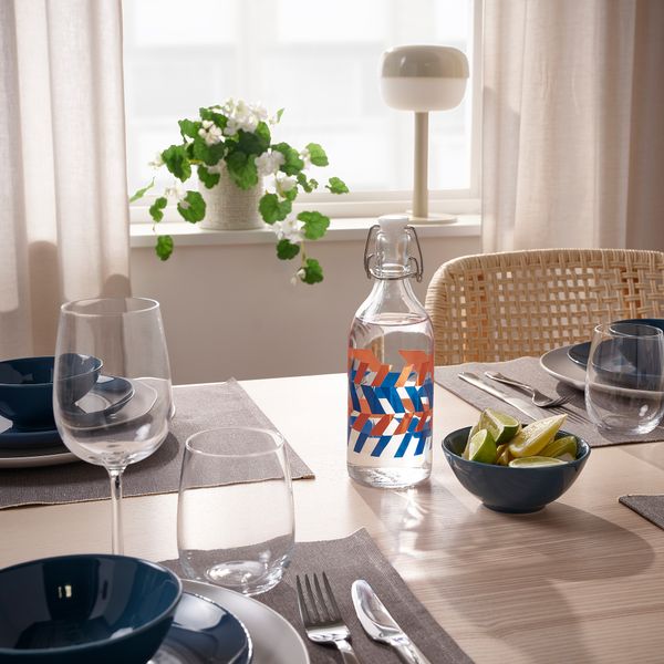 Бутылка с пробкой, 0.5 л, прозрачное стекло с рисунком, ярко-синий ярко-оранжевый IKEA KORKEN КОРКЕН 705.536.34 - фото 5