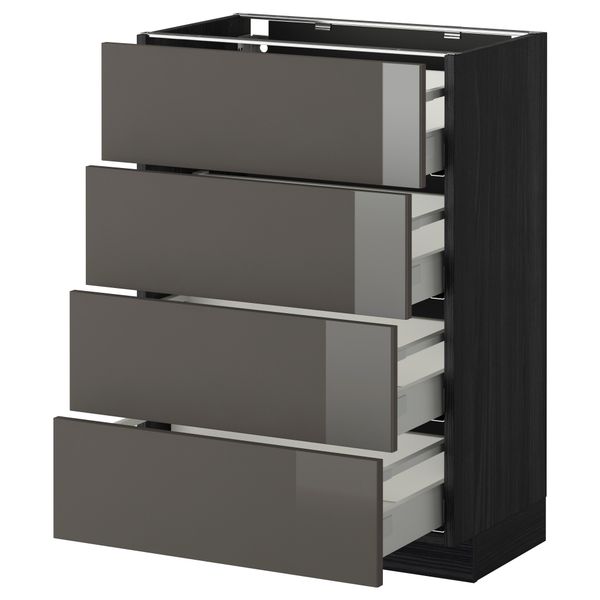 Напольный шкаф 4 фронтальных панели, 4 ящика МЕТОД / МАКСИМЕРА, черный, Рингульт серый - схема-чертеж с размерами