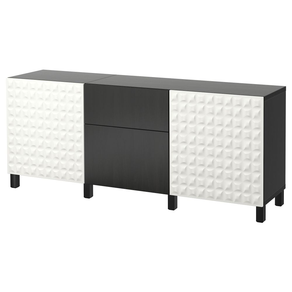 Комбинация для хранения с ящиками БЕСТО, Дьюпвикен белый, Лаппвикен черно-коричневый (180x40x74 см) - фото 1