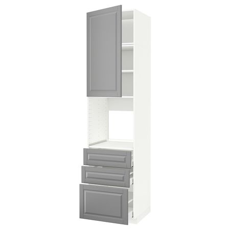 Высокий шкаф для духовки/дверь/3ящика, белый/Будбин серый 60x60x240 см IKEA METOD МЕТОД / MAXIMERA МАКСИМЕРА 194.469.06