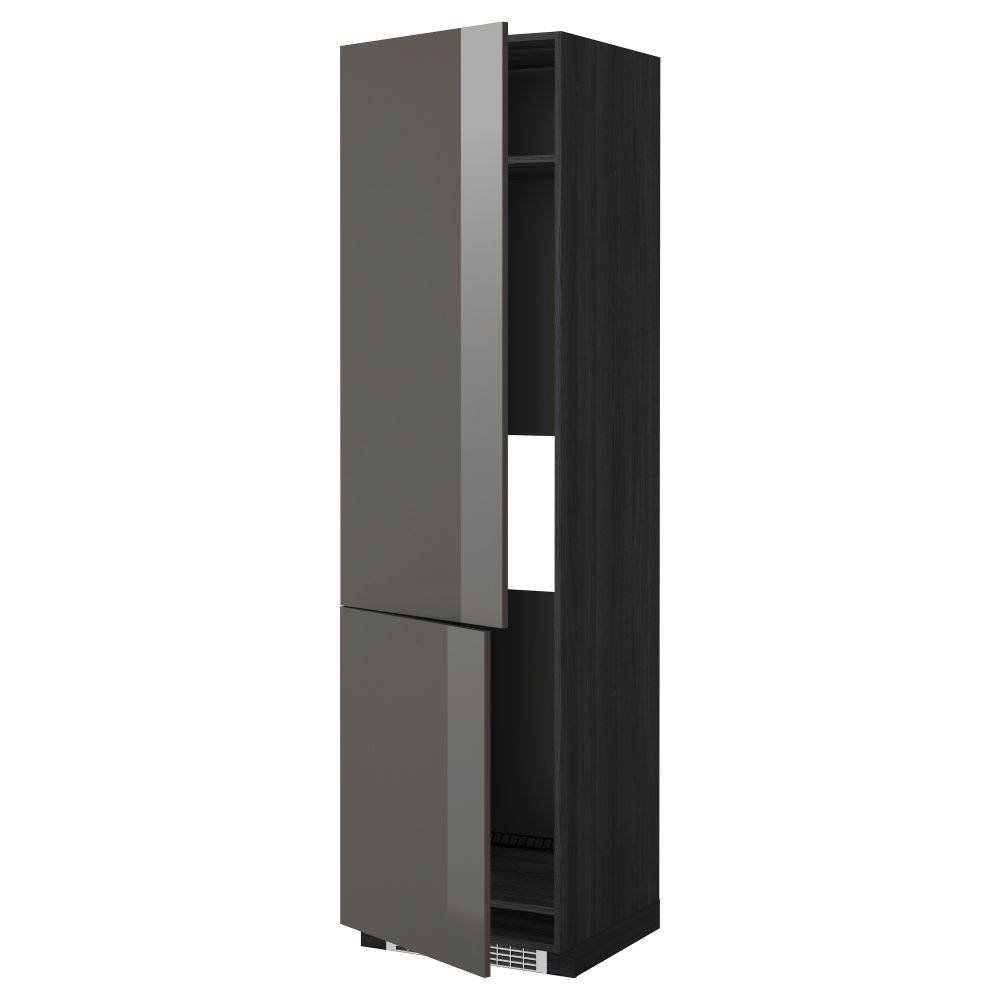 Высокий шкаф для холодильника/морозильника, 2 дверцы МЕТОД, черный, Рингульт серый (60x60x220 см) - схема-чертеж с размерами