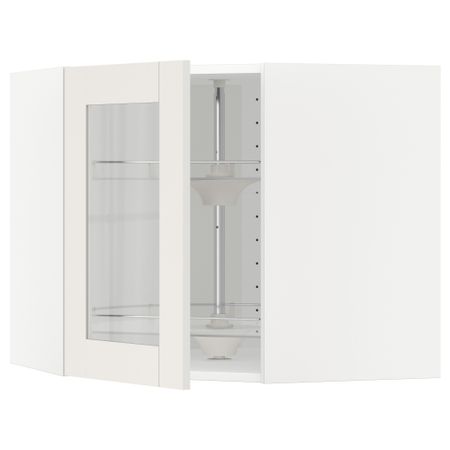 Угловой навесной шкаф с вращающающейся секцией, стеклянными дверцами МЕТОД, белый, Сэведаль белый
